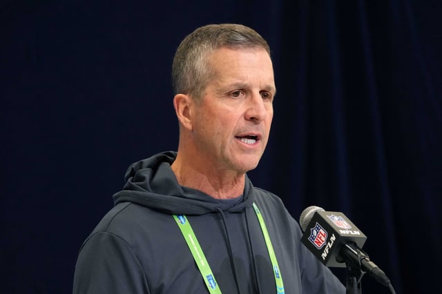 Feb 25, 2025; Indianapolis, IN, USA; Baltimore Ravens coach John Harbaugh speaks during the NFL Scouting Combine at the Indiana Convention Center. Mandatory Credit: Kirby Lee-Imagn Images/File photo