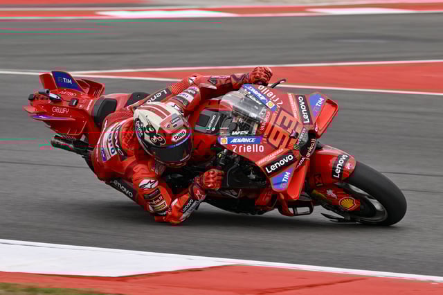 Mar 29, 2025; Austin, TX, USA; Marc Marquez (93) of Spain and Ducati Lenovo Team rides during qualifying for the 2025 MotoGP Grand Prix of the Americas at Circuit of The Americas. Mandatory Credit: Jerome Miron-Imagn Images
