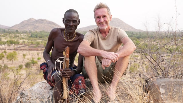 Bruce Parry with the Mucubal village leader, Chief Keluie, in Angola