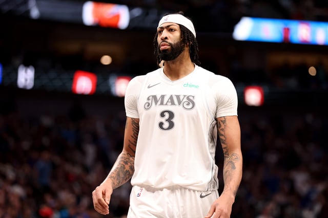DALLAS, TEXAS - FEBRUARY 08: Anthony Davis #3 of the Dallas Mavericks stands on the court during the third quarter against the Houston Rockets at American Airlines Center on February 08, 2025 in Dallas, Texas.