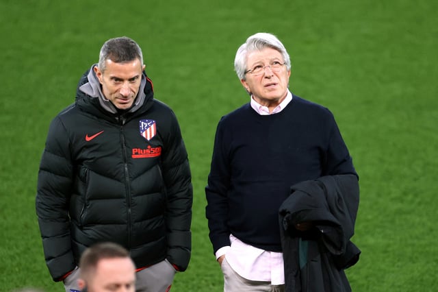 Soccer Football - Champions League - Atletico Madrid Training - Anfield, Liverpool, Britain - March 10, 2020   Atletico Madrid sporting dierctor Andrea Berta and Atletico Madrid president Enrique Cerezo during training   Action Images via Reuters/Carl Recine/File Photo