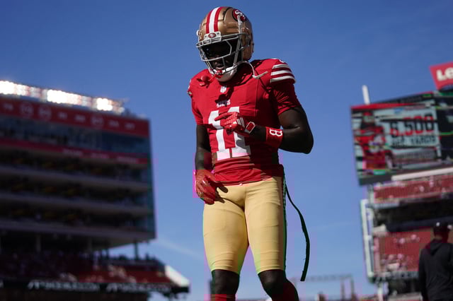 Oct 20, 2024; Santa Clara, California, USA; San Francisco 49ers wide receiver Brandon Aiyuk (11) walks on the field before the start of the game against the Kansas City Chiefs at Levi's Stadium. Mandatory Credit: Cary Edmondson-Imagn Images/File Photo