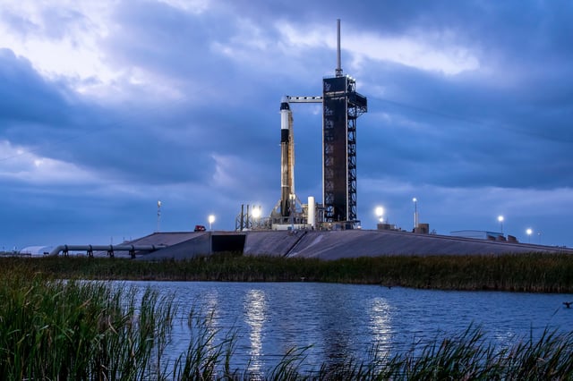 SpaceX’s Falcon 9 and Dragon sit on the launch pad in Florida, ahead of the Fram2 mission.