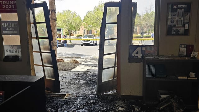 The damaged offices of the Republican Party of New Mexico in Albuquerque are seen from the inside following a suspected arson on Sunday. Photo: The Republican Party of New Mexico
