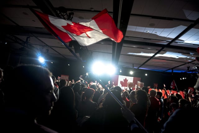 Canada's Conservative Party Leader Pierre Poilievre speaks at a rally in February 2025 in Ottawa