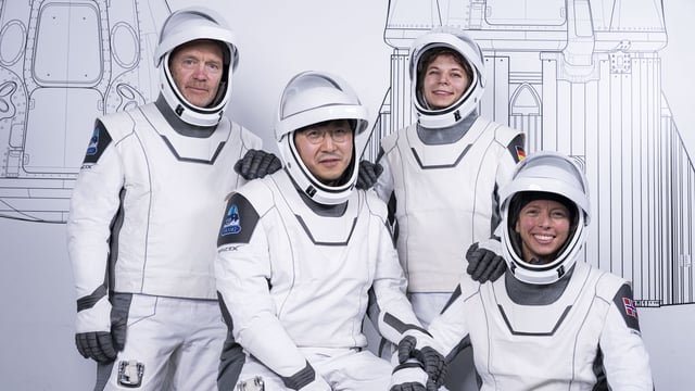 The Fram2 mission crew - including Eric Philips , Chun Wang, Eric Philips, Rabea Rogge and Jannicke Mikkelsen (left to right).