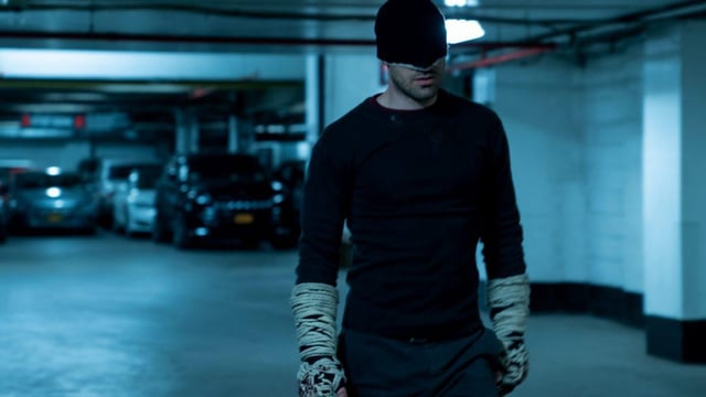 Daredevil in his black suit on Netflix.