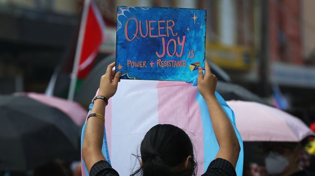 Activists and advocates participating in a Trans Day of Visibility march along King Street in Newtown on March 30 in Sydney, Australia. Photo: Lisa Maree Williams/Getty Images
