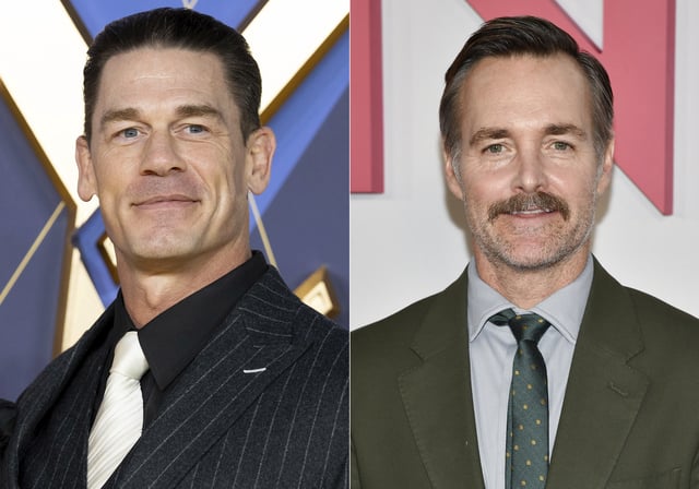 John Cena appears at the premiere of the film "Argylle"' in London on Jan. 24, 2024 , left, and Will Forte appears at the premiere of Netflix's "Kinda Pregnant" in New York on Feb. 3, 2025. (AP Photo)