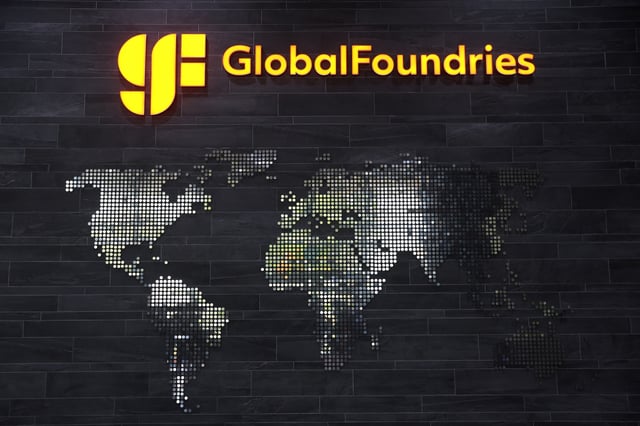 A signage at U.S. chipmaker GlobalFoundries' new fabrication plant in Singapore, September 12, 2023. REUTERS/Edgar Su/ File Photo