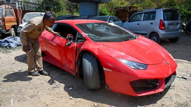 The Pondicherry-registered Lamborghini Huracán on Monday. (Sunil Ghosh/HT Photo)