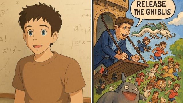 Sam Altman joined the trend by sharing a Ghibli-style image of himself (L) and a pic created by an X user (R). 