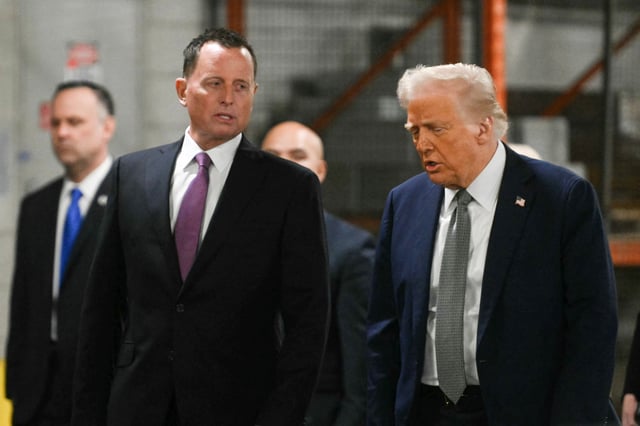 U.S. President Donald Trump, alongside Kennedy Center Board of Trustees president Richard Grenell, tours the John F. Kennedy Center for the Performing Arts in Washington, D.C., U.S., March 17, 2025.    Jim Watson/Pool via REUTERS/File Photo