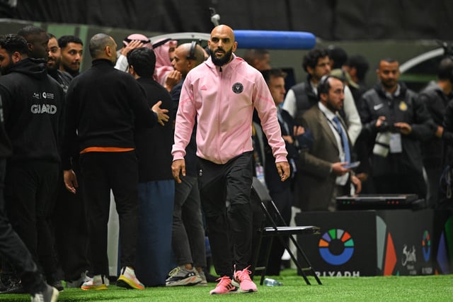 Feb 1, 2024; Riyadh, Saudi Arabia; Yassine Cheuko, bodyguard of Inter Miami CF forward Lionel Messi (not pictured), walks on the field before the second half against Al-Nassr at Kingdom Arena. Mandatory Credit: Victor Fraile-USA TODAY Sports/File Photo