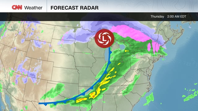 A wide-reaching storm will bring severe weather to the central and eastern US Wednesday night while snow and ice falls farther north.