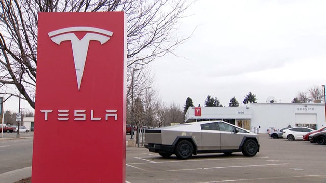 A Tesla showroom is seen in Loveland, Colorado.