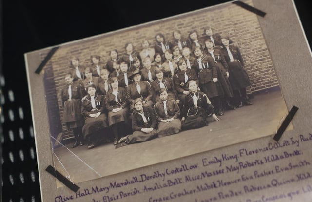 A photograph of British Girl Guides from 1918, who were deployed to help MI5 during World War One is displayed, which forms part of ‘MI5: Official Secrets’, a new exhibition exploring the history of the British intelligence agency, at The National Archives in London, Britain, April 1, 2025. REUTERS/Toby Melville