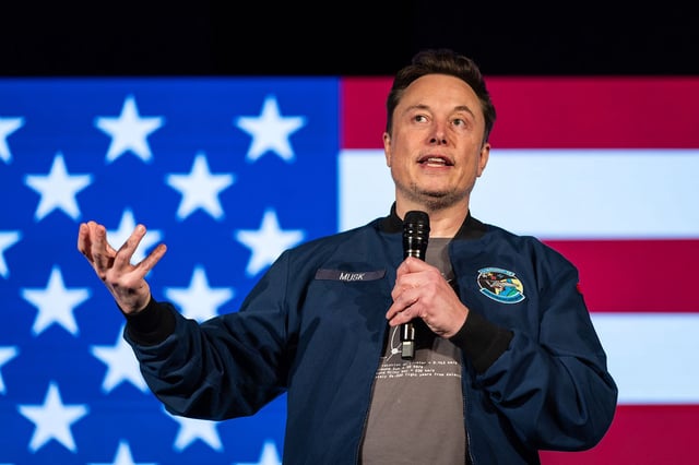SpaceX and Tesla founder Elon Musk speaks during an America PAC town hall on October 26, 2024, in Lancaster, Pennsylvania.