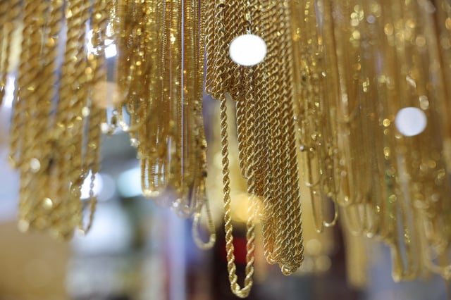 Gold jewellery is displayed at the Gold Souk market in Dubai, United Arab Emirates, March 14, 2025. REUTERS/Amr Alfiky/File Photo