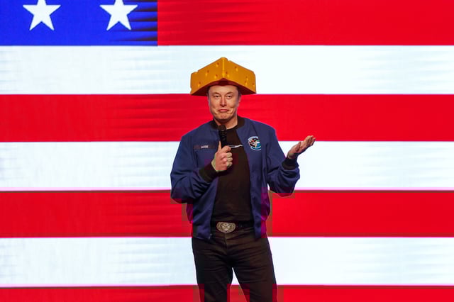 Elon Musk speaks at a town hall Sunday, March 30, 2025, in Green Bay, Wis. (AP Photo/Jeffrey Phelps)