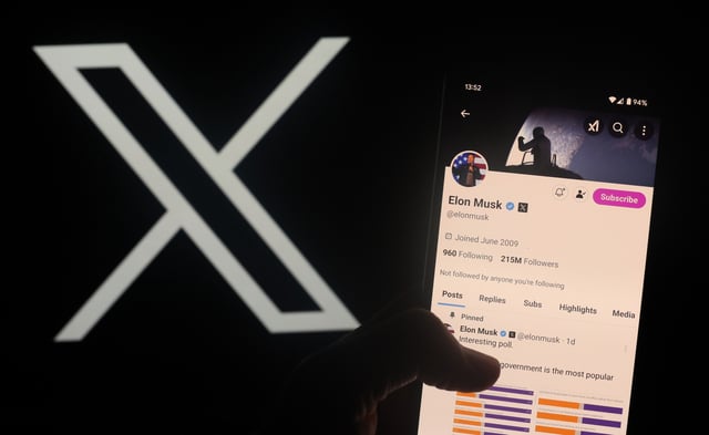 Stock Image: Elon Musk&#39;s &#39;X&#39; account is displayed on a smartphone on January 30, 2025 in Warrington, United Kingdom.