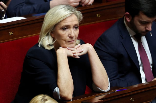 French far-right leader and member of parliament Marine Le Pen, President of the French far-right National Rally (Rassemblement National - RN) party parliamentary group, attends the questions to the government session at the National Assembly in Paris, France, April 1, 2025. REUTERS/Gonzalo Fuentes/File Photo