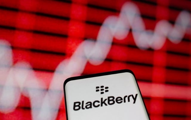 The Blackberry logo is seen on a smarphone in front of a displayed stock graph in this illustration taken February 5, 2021. REUTERS/Dado Ruvic/Illustration/File Photo