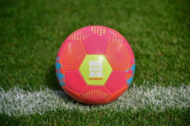 Mar 13, 2025; Inglewood, California, USA; LA World Cup 2026 ball pictured during the unveiling of the new test soccer pitch in anticipation of Nations League play and 2026 World Cup at SoFi Stadium. Mandatory Credit: Gary A. Vasquez-Imagn Images
