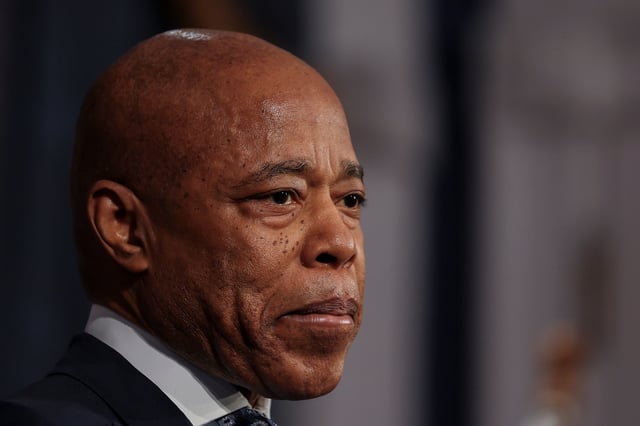 New York City Mayor Eric Adams looks on during a press conference at City Hall in Manhattan in New York City, U.S., March 24, 2025.