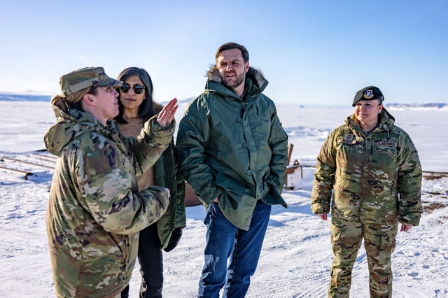 Vice President JD Vance and second lady Usha Vance tour the U.S. military's Pituffik Space Base in Greenland on March 28, 2025.