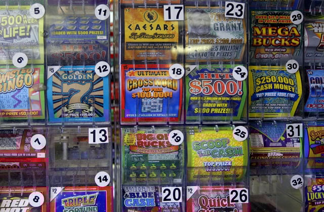 Scratch-off lottery tickets for sale are on display at Eagles Express in Knightdale, North Carolina, taken on Thursday, July 17, 2014.