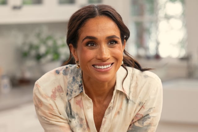 Meghan Markle smiles during filming of &#39;With Love, Meghan,&#39; her Netflix cooking show, which was released on March 4, 2025.