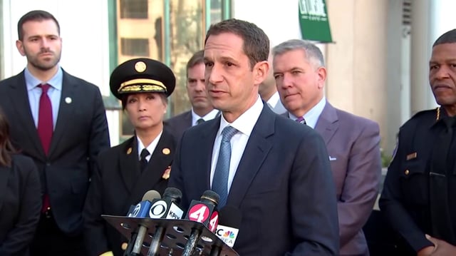 San Francisco Mayor Daniel Lurie addresses the city’s fentanyl crisis during a news briefing held Wednesday, Jan. 15, 2025.