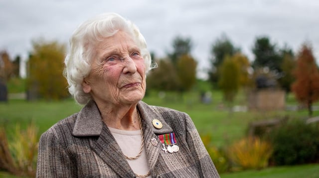 Webb at the National Memorial Arboretum in Staffordshire. She struggled to find work after the war as she was unable to discuss her experience at Bletchley Park