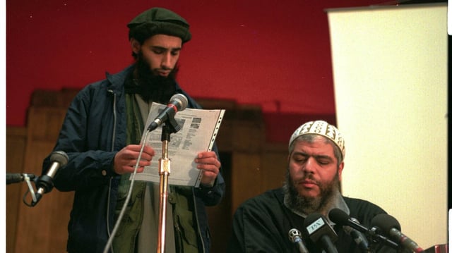 Haroon Aswat, left, with the hate preacher Abu Hamza in 1999, the year they set up an al-Qaeda camp in Oregon