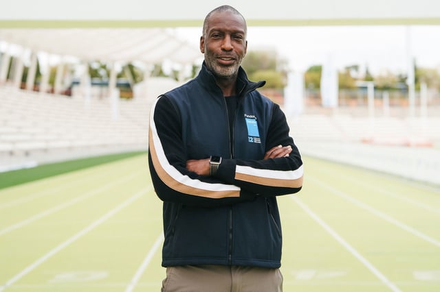The American athlete Michael Johnson during the presentation of the 12th Inclusive Sports Week of the Sanitas Foundation at the Vallehermoso stadium in Madrid, October 25, 2023, Spain (Photo by Oscar Gonzalez/Sipa USA)