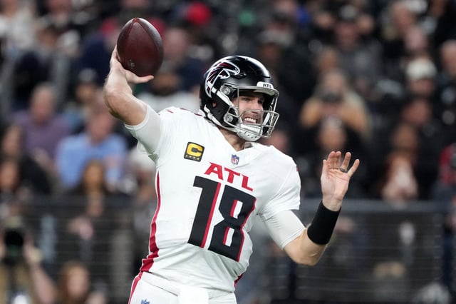Dec 16, 2024; Paradise, Nevada, USA; Atlanta Falcons quarterback Kirk Cousins (18) throws the ball against the Las Vegas Raiders in the first half at Allegiant Stadium. Mandatory Credit: Kirby Lee-Imagn Images/File Photo
