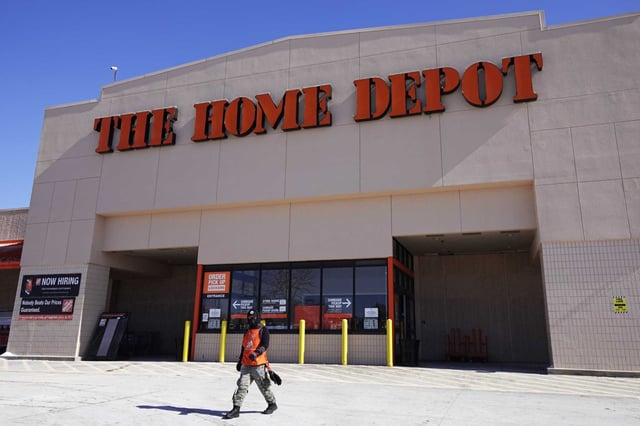 A view of the exterior of the Home Depot improvement store, in Niles, Ill., on Feb. 19, 2022.