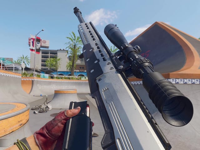BO6 HDR loadout - A player reloading the HDR sniper in a skatepark.