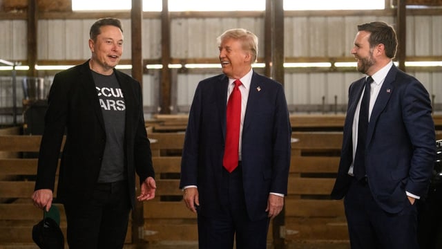 US VP JD Vance with President Donald Trump and DOGE head Elon Musk