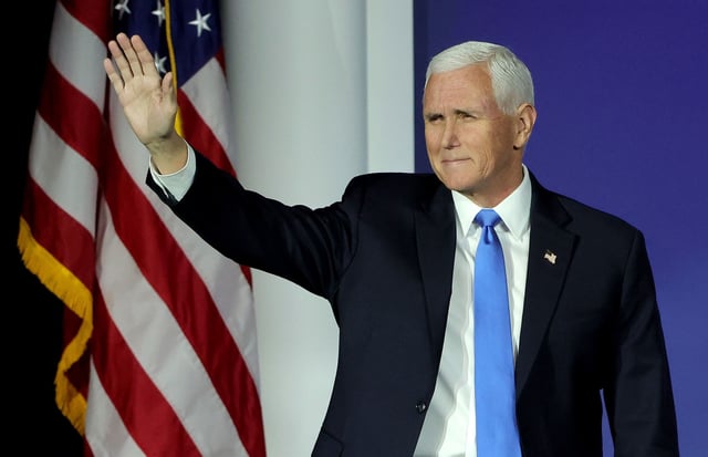 Republican presidential candidate former Vice President Mike Pence arrives at the Republican Jewish Coalition's Annual Leadership Summit at The Venetian Resort Las Vegas on October 28, 2023 in Las Vegas, Nevada.
