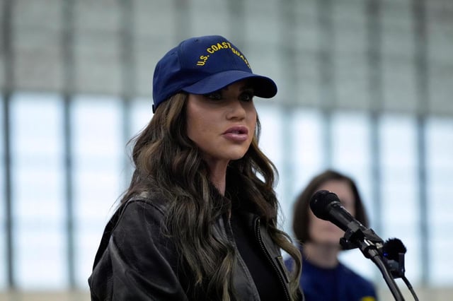 Department of Homeland Security Secretary Kristi Noem says &#34;if you threaten or attempt to harm a law enforcement officer we will find you and prosecute you to the fullest extent of the law.&#34; (AP/Alex Brandon)