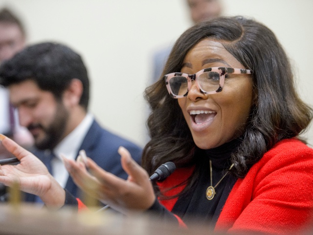 Rep. Jasmine Crockett, D-Texas, questions the witnesses during a House Committee on Oversight and Government Reform Subcommittee on Delivering on Government Efficiency hearing on "The War on Waste: Stamping Out the Scourge of Improper Payments and Fraud" on Capitol Hill, Wednesday, Feb. 12, 2025, in Washington. (Rod Lamkey, Jr./AP)