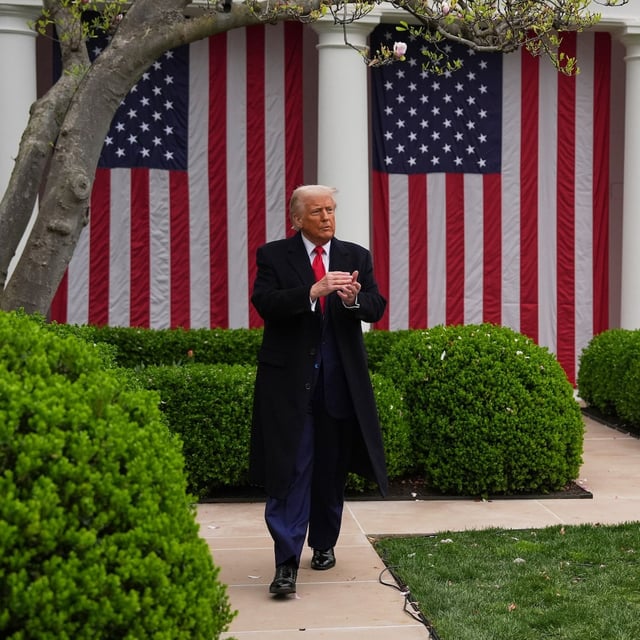 President Donald Trump walks to the Oval Office after signing an executive order during an event to announce new tariffs in the Rose Garden of the White House, Wednesday, April 2, 2025, in Washington. (AP Photo/Evan Vucci)