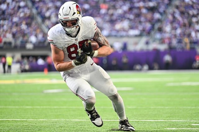 Dec 1, 2024; Minneapolis, Minnesota, USA; Arizona Cardinals tight end Trey McBride (85) gets yards after the catch against the Minnesota Vikings during the fourth quarter at U.S. Bank Stadium. Mandatory Credit: Jeffrey Becker-Imagn Images/File Photo