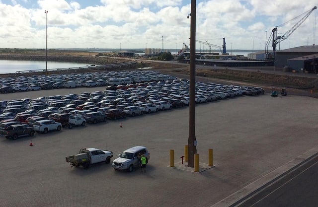 Imported cars are lined up at the port in Darwin, northern Australia, April 21, 2017.  Picture taken April 21, 2017.   REUTERS/Tom Westbrook