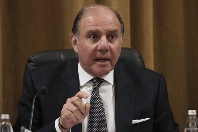 Karim Souaid, the newly appointed Lebanon's Central Bank governor, speaks during a taking office ceremony at the Lebanese Central Bank building, in Beirut, Lebanon, Friday, April 4, 2025. (AP Photo/Hussein Malla)