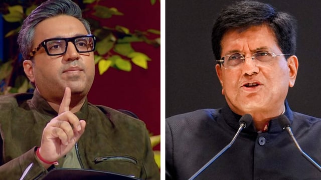 Businessman Ashneer Grover (left) and Union minister Piyush Goyal.