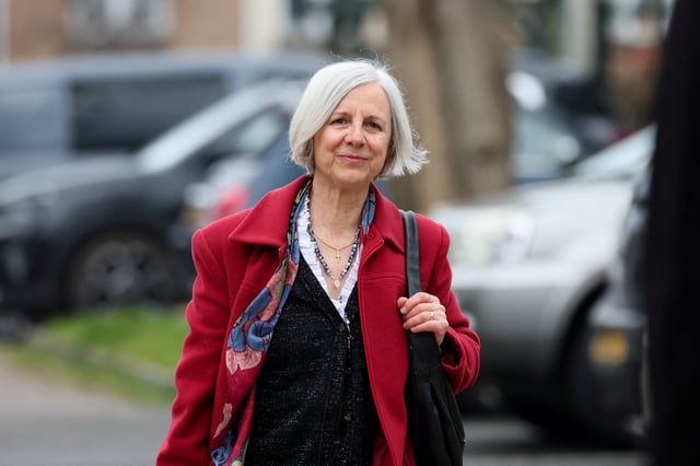 British anti-abortion activist Livia Tossici-Bolt, charged with alleged breaching of a 'buffer zone' outside Bournemouth clinic, arrives at Poole Magistrates' Court in Poole, Britain, April 4, 2025. REUTERS/Isabel Infantes