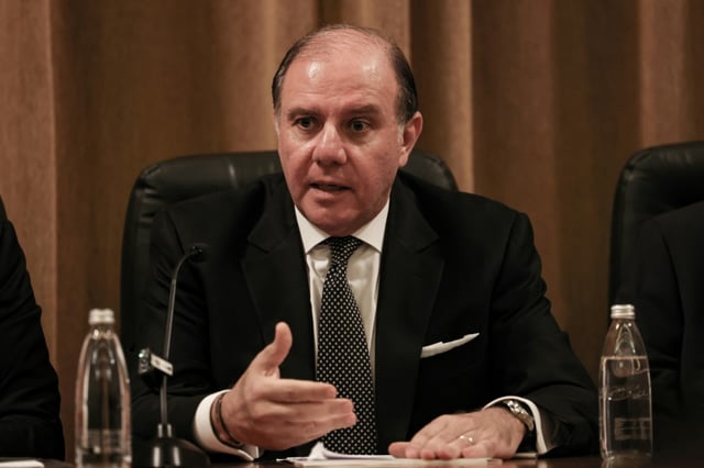 Lebanon's newly appointed central bank governor Karim Souaid speaks during a handover ceremony in Beirut